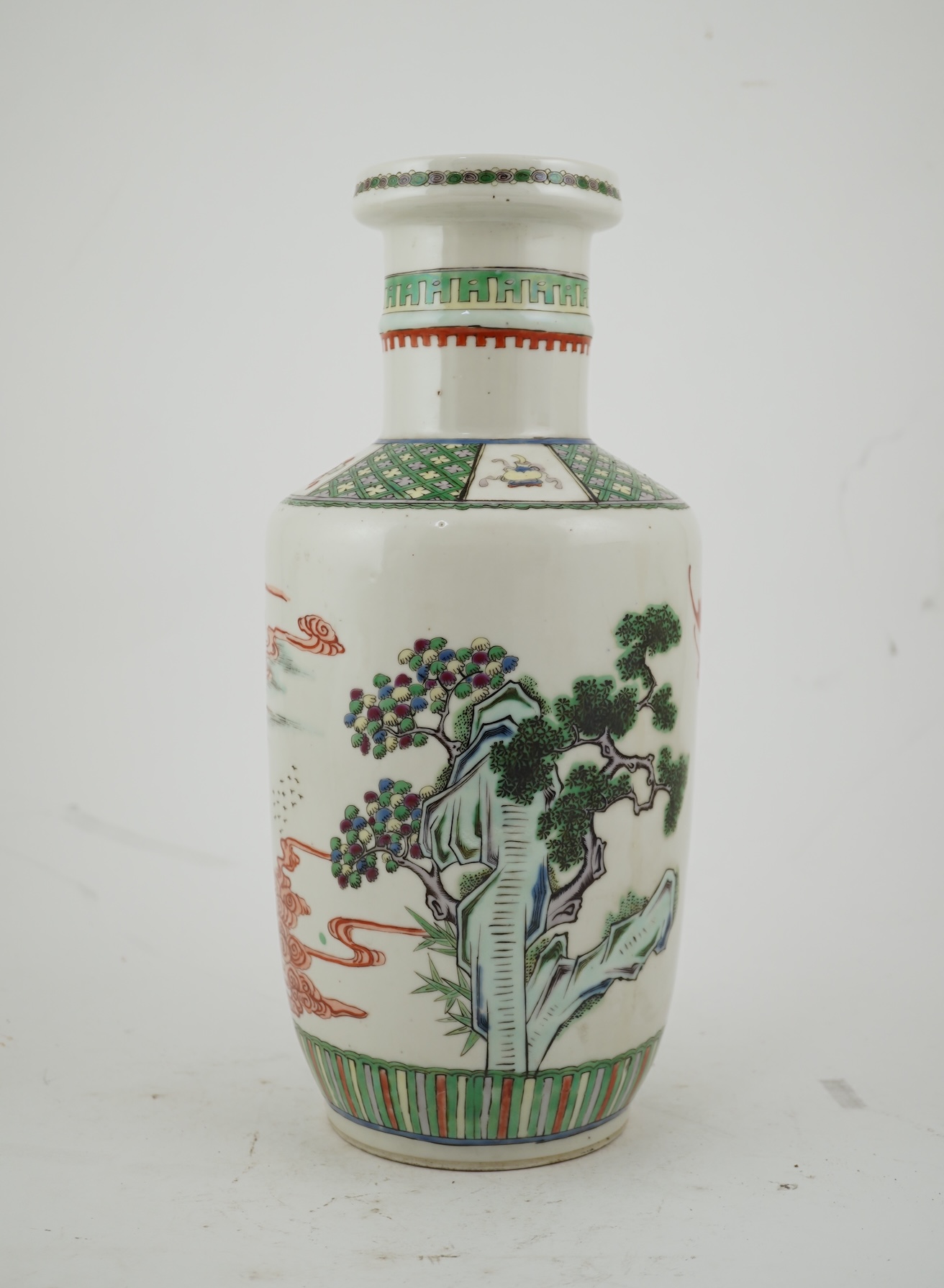 A Chinese famille rose rouleau vase, Kangxi mark, c.1900